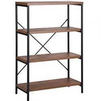 Librería Industrial de 3 Niveles en Madera Oscura con Marco de Metal y Respaldo Cruzado Brisbane