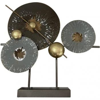 ROMIMEX WORLD Figura Decorativa de Metal para Mesa, color negro, dimensiones 52 x 49 x 9 cm