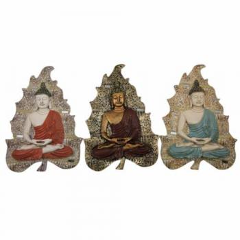 Decoración de Pared Buda Oriental en Resina Azul Rojo Dorado (19 x 3,1 x 26,5 cm) - 3 Piezas