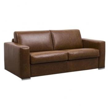 Sofá Cama de 4 Plazas con Apertura Rápida en Piel de Búfalo Vintage Color Caramelo y Colchón de 22 cm - DELECTEA II