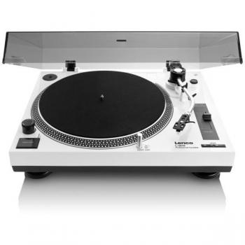 Lenco L-3810WH - Tocadiscos de accionamiento directo con grabación USB y preamplificador estéreo