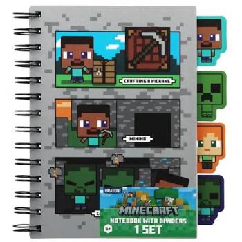 Libreta Minecraft A5 con Divisores y Regla, Planificador Encuadernado en Espiral para Niños