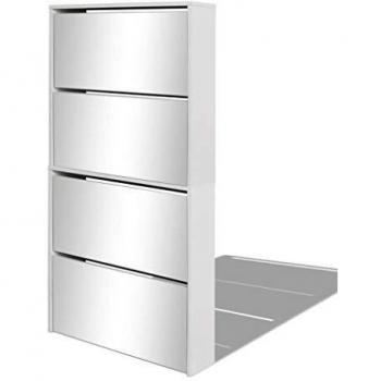 vidaXL Mueble Zapatero 4 Cajones con Espejo Organizador Mobiliario Salón Dormitorio Sala de Estar Almacenamiento 63x17x134 cm Blanco