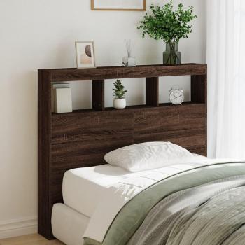 Cabecero de cama con contenedor LED en color roble marrón, dimensiones 120x17x102 cm