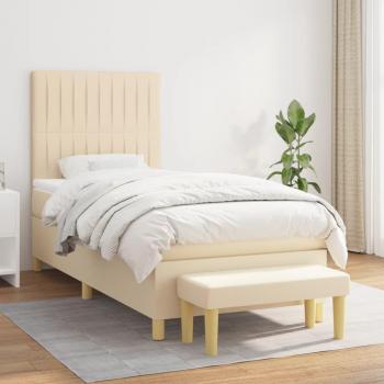Cama box spring de muelles con colchón en tela color crema 90x200 cm