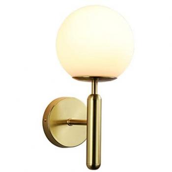 Aplique de Pared LED Elsa con Bola de Cristal Blanca y Soporte Dorado - E14