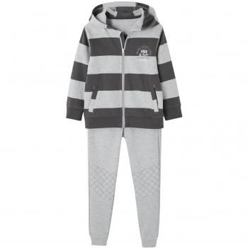 VERTBAUDET Conjunto para niño de sudadera con cremallera + pantalón de felpa Gris oscuro a rayas 3A