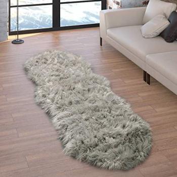 Alfombra Salón Mullida Diseño Piel Sintética 55x160 cm Forma de piel Cojines Corazón Redonda Diferentes Formas Gris