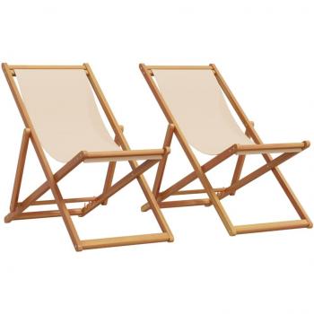 Sillas de playa plegables de madera maciza y tela beige - 2 unidades
