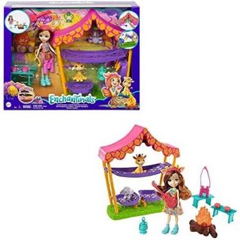 Enchantimals Sunny Savanna Gilian Giraffe Muñeca con set de acampada, mascotas y accesorios de juguete