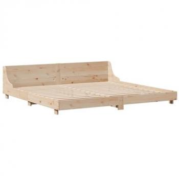 Cama sin colchón 180x200 cm en madera maciza de pino con cabecero, estructura de cama, muebles de dormitorio, somier, marco de cama, base de cama