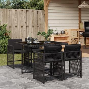 Set de almuerzo de jardín 5 piezas negro con almohadas de Polyrattan