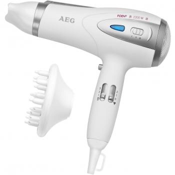 Secador de Pelo Profesional AEG HTD 5584 con Tecnología Iónica, Difusor Incluido, 3 Niveles de Temperatura, 2 Velocidades y Potencia de 2200W - Blanco y Plata