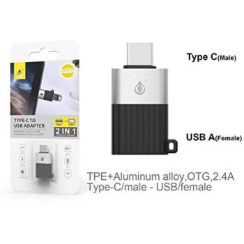 Adaptador USB-A hembra a USB-C macho 0,2M Negro