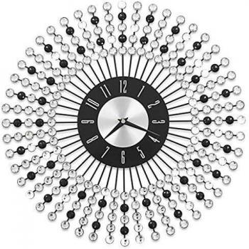 vidaXL Reloj de Pared de Metal Decoración para Casa Hogar Detalles Brillantes de Cristal Estructura Robusta Metálica Duradera Negro Diámetro 43cm