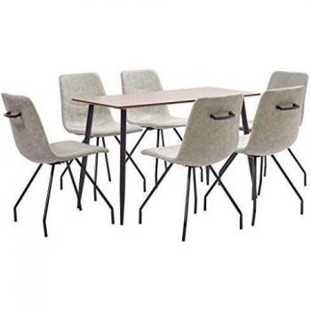 vidaXL Juego de Comedor 7 Piezas de Cuero Sintético Mobiliario Decoración Interior Casa Hogar Robusto Duradero Resistente Funcional Práctico Útil Gris