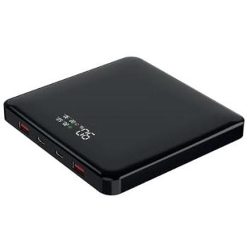 Powerbank Slim 100W 20000mAh Carga Rápida con 4 Puertos USB-C y USB-A, Pantalla LED, Cable USB-C Incluido, Negro