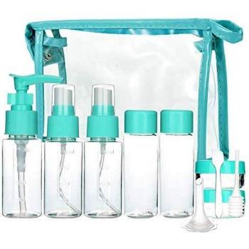 Cizen Botella de Viaje Vacía, 12 Piezas con Neceser Portátil, Subfrasco Cosmético de Plástico Transparente para Champú, Acondicionador, Loción, Perfume, Artículos de Tocador,Azul