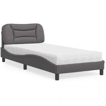Cama con colchón gris 90x190 cm en cuero sintético