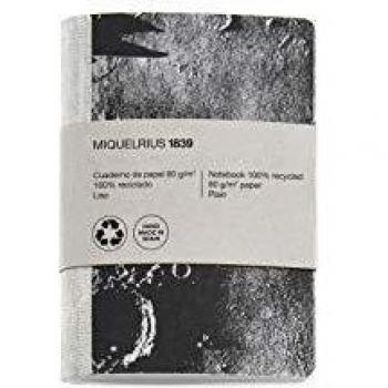Miquelrius - Cuaderno Reciclado, Encuadernación con Grapa y Lomo de Tela, Tamaño 104 x 150 mm, 56 Páginas Lisas de 80 g/m², Diseño Luna