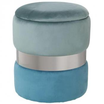 Puff Alexandra House Living Azul Plateado Terciopelo Madera 7 x 43 x 37 cm
