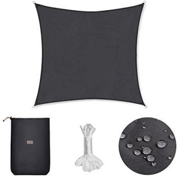 Sekey Toldo Vela de Sombra Impermeable 2x2m Cuadrada Protección Rayos UV, Resistente al Desgarro, para Terraza Balcon Patio Exteriores Jardín, con Ojales y Cuerdas de Fijación, Antracita