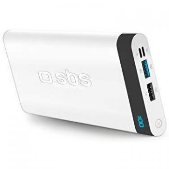 SBS Power Bank Cargador portátil 10.000 mAh Dual Charge de Carga Ultra rápida, Power Delivery de 18 W, Salidas USB y Type-C, entradas Micro USB y Lightning, Pantalla LCD con Porcentaje de Carga