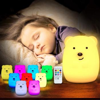 Luz Nocturna Infantil Silicona USB Recargable Luz de Noche Bebé Multicolor Lámpara Bebé Nochede 9 Colores Remoto Regalo para Niños Bebés