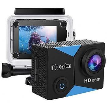 Piwoka Cámara Deportiva HD1080P Impermeable 30M acción cámara submarina Pantalla 2 LCD Gran Angular con Multi Accesorios para Deportes, Buceo, Coche, Moto, Bicicleta etc.