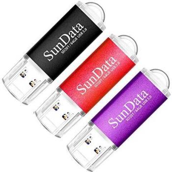 SunData Memorias USB 64GB 3 Piezas Pen Drive USB 3.0 Flash Drive Diseño Mini Almacenamiento de Datos hasta 90MB/s,