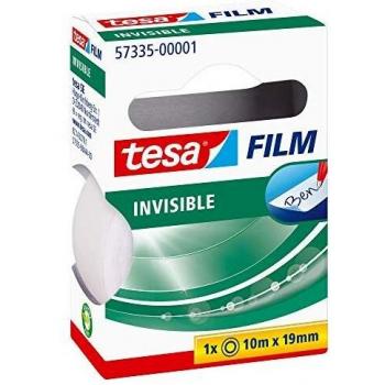 Cinta adhesiva Tesa Tesafilm Invisible, 10 m x 19 mm, mate y transparente, 1 rollo, libre de solventes