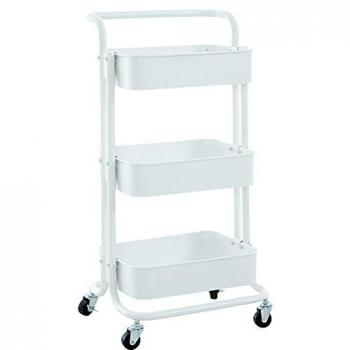 Trolley Servidor Mailo Blanco con 3 Niveles y Ruedas, Carro de Metal con 2 Frenos