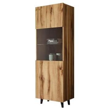 Vitrina Charlotte J106, Mueble con Puertas, Negro y Roble Wotan, 183x60x42cm