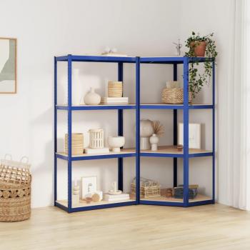 Estanterías de 4 niveles, 2 unidades, acero y madera contrachapada azul