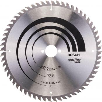 Bosch Hoja de Sierra Circular Optiline Wood - 250 x 30 x 3,2 mm, 60 Dientes - Para Cortes Precisos en Todo Tipo de Maderas