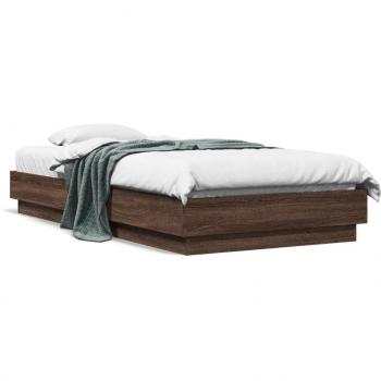 Estructura de cama con luces LED roble marrón 90x190 cm