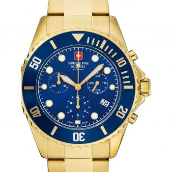 Reloj Cronógrafo Suizo Militar Alpine 7053.9115, 42mm, 10ATM, Dorado/Azul
