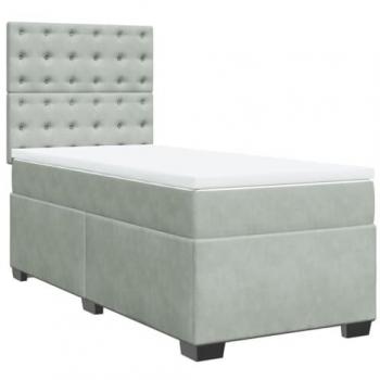 Cama Box Spring con colchón de muelles y terciopelo gris claro 90x190 cm