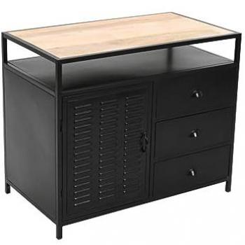 Mueble bajo de lavabo en metal negro y madera de mango - 95 cm - ERIDANI