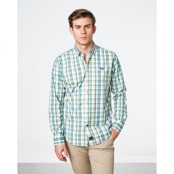 CAMISA DE HOMBRE POPELÍN REGULAR CUADROS MOSTAZA