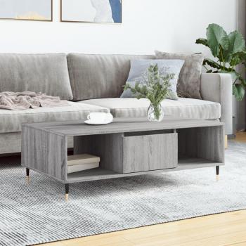 Mesa de centro de madera de ingeniería 104x60x35 cm en color blanco, negro y gris Sonoma, diseño brillante, adecuada para salón o comedor