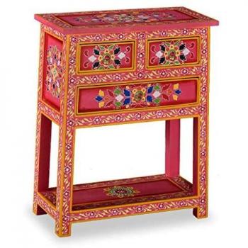 vidaXL Sideboard with Drawers Solid Mango Wood Pink Hand Painted
