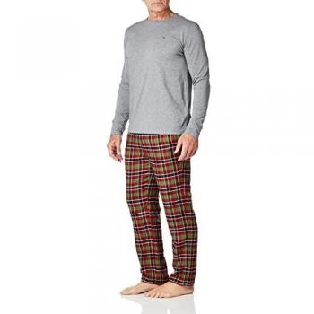 Tommy Hilfiger Conjunto de Camiseta de Franela LS Pant Juego de Pijama, Mid Gry Htr/Holiday Plaid/Flannel, S para Hombre
