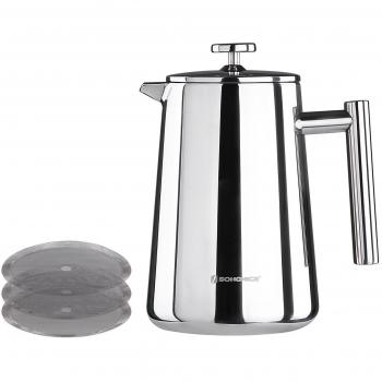 Songmics 1000 ml Cafetera de émbolo Prensa francesa con 2 filtros Tetera Acero inoxidable Doble pared GCP13S