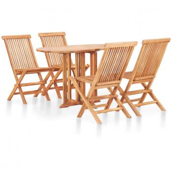 5 Piece Folding Outdoor Dining Set Solid Teak Wood
