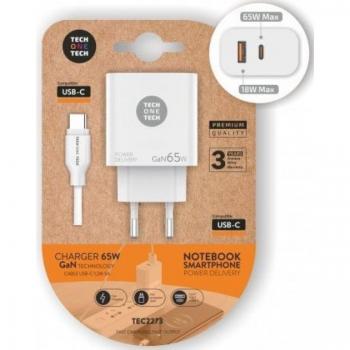 Tech One Tech Cargador de Pared GaN PD TEC2273 65W con 1xUSB Tipo-C y 1x USB-A
