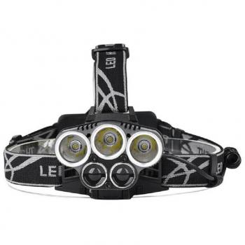 Linterna Frontal Recargable de 5 LEDs con 6 Modos de Iluminación para Senderismo y Pesca