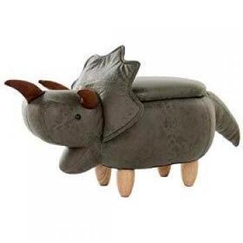 Taburete Infantil Triceratops Verde Oscuro con Función de Almacenamiento y Patas de Madera