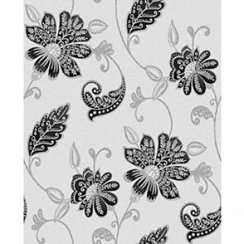 Papel Pintado Boutique Juliet Onyx 10m, Efecto Brillante, Color Azul Oscuro y Blanco