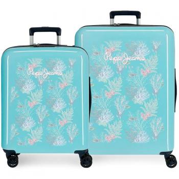 Pepe Jeans Taking off Juego de maletas Verde 55/70 cms Rígida ABS Cierre TSA 119.4L 4 Ruedas dobles Equipaje de Mano